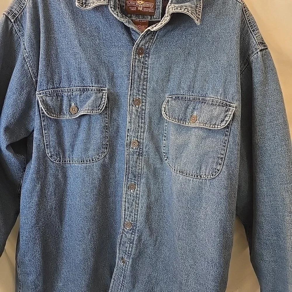 Levi's Strauss Denim Fleece-lined Shacket Jacket Men's Size L Button Up Trucker‎